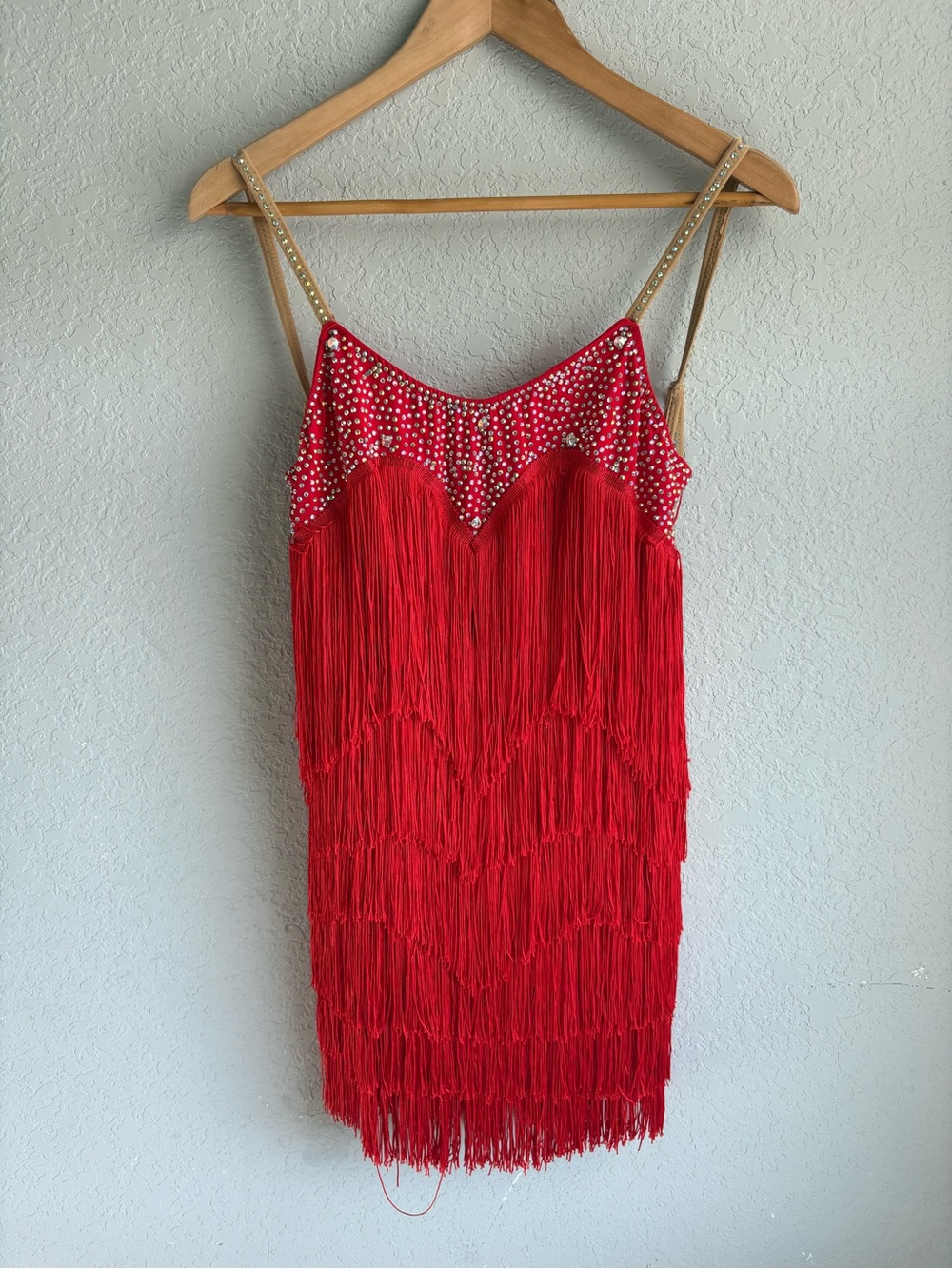 Red Rhinestone Fringe Latin Dance / Ballroom Competition Dress Small